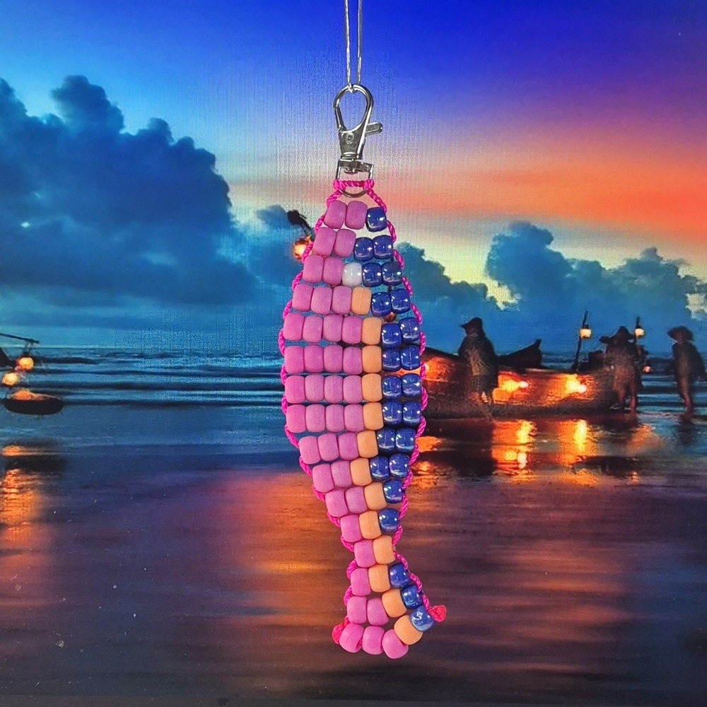 Handmade Beaded Fish Keychain, Fun Beach Handbag Charm